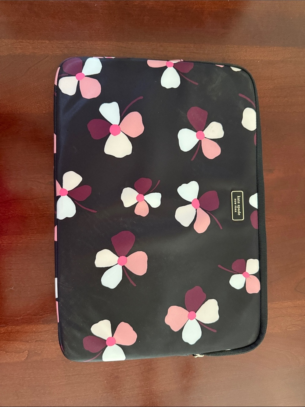 kate spade Black Floral Tech Sleeve with Pink & White Blossoms